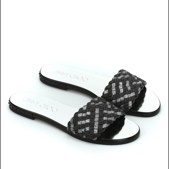 JIMMY CHOO Weave Flat glitter sandals - Picture 1 of 7